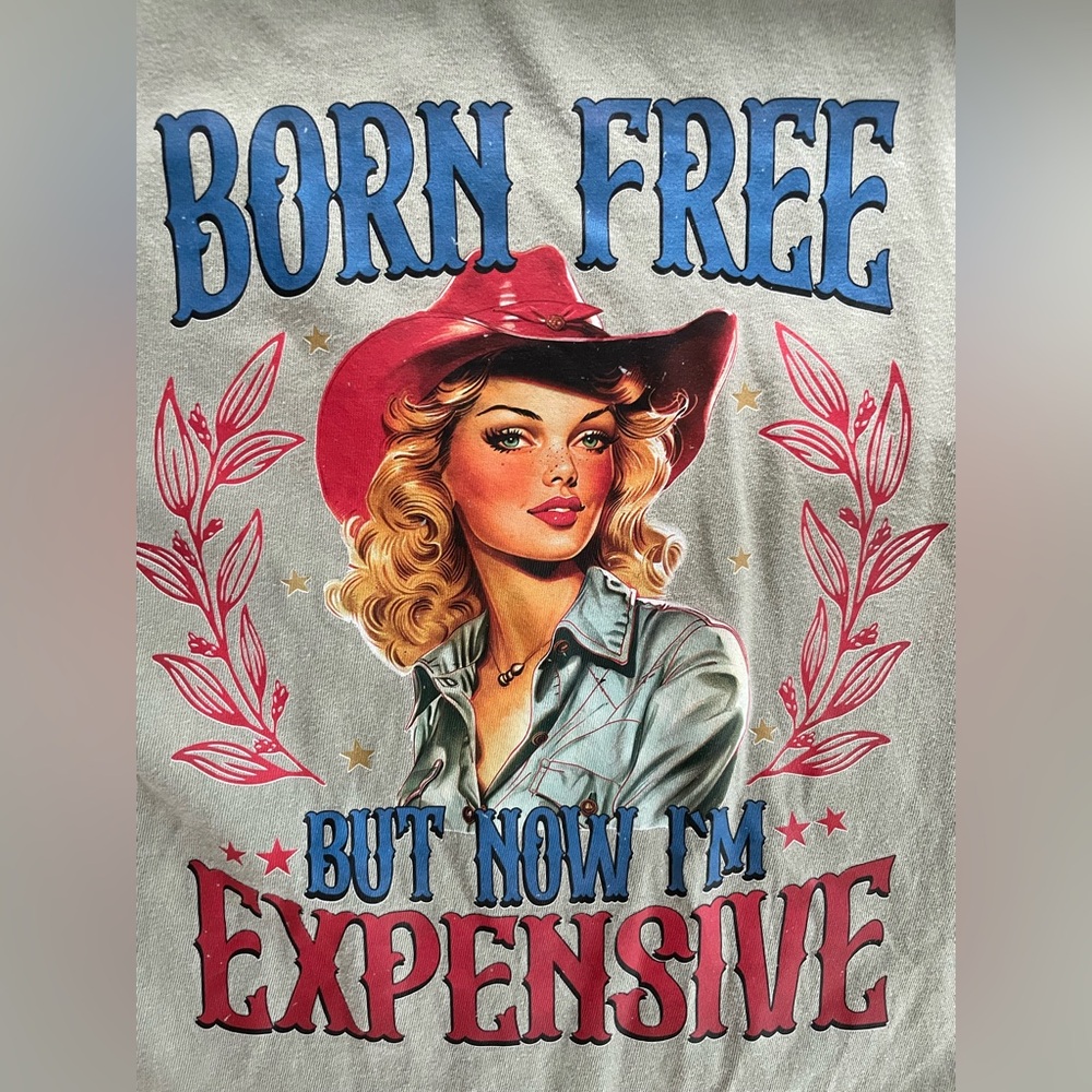 VGC “Born Free But Now I’m Expensive” Gray T-Shirt. Size Medium.💎💵🩶 - Picture 3 of 6